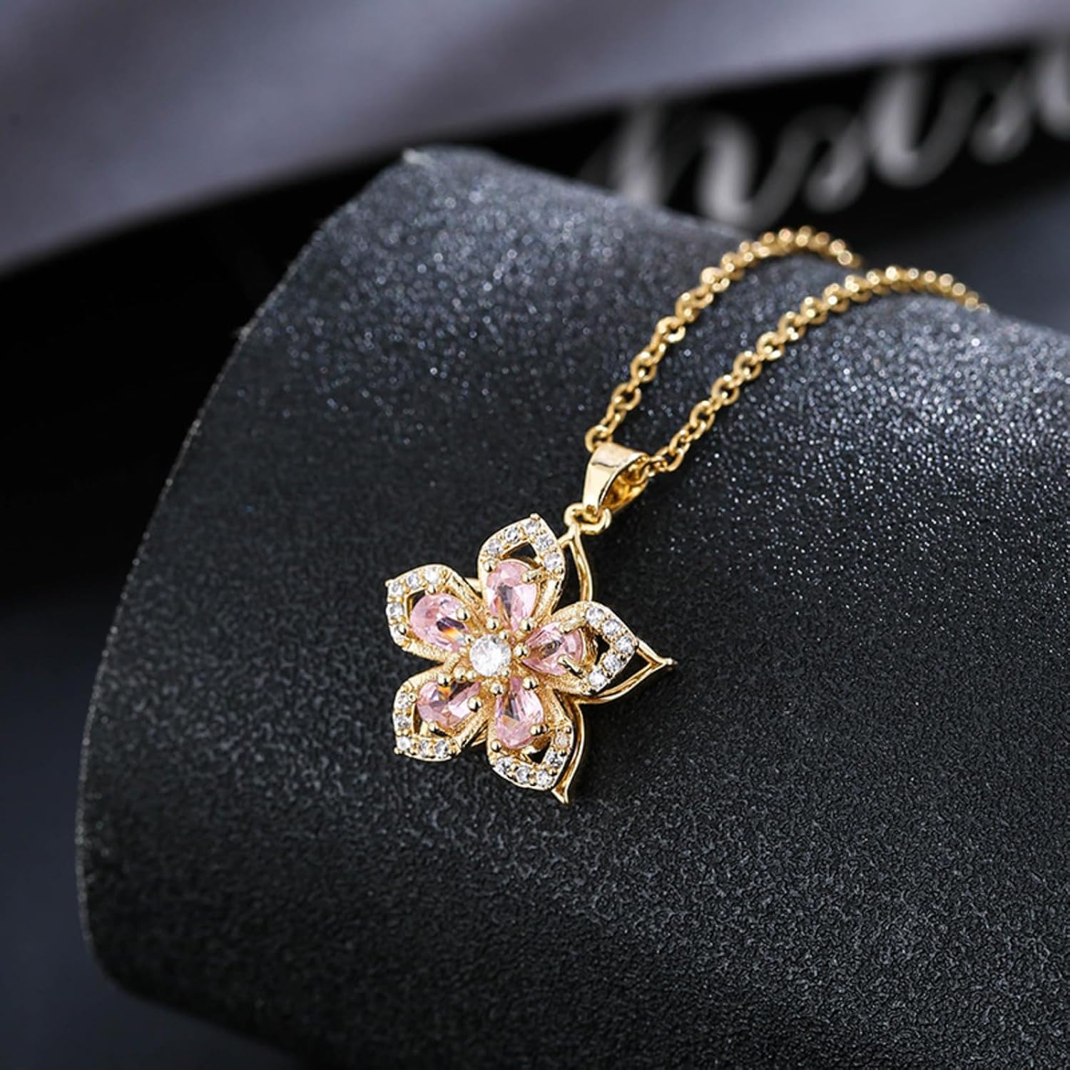 Necklace for Women Gold Flower Fidget Necklace Rotatable Crystal Silver Blossom Pendant Necklaces Adjustable Spinning Fidget Necklaces Redbud Flower Choker Funny Gift Jewelry