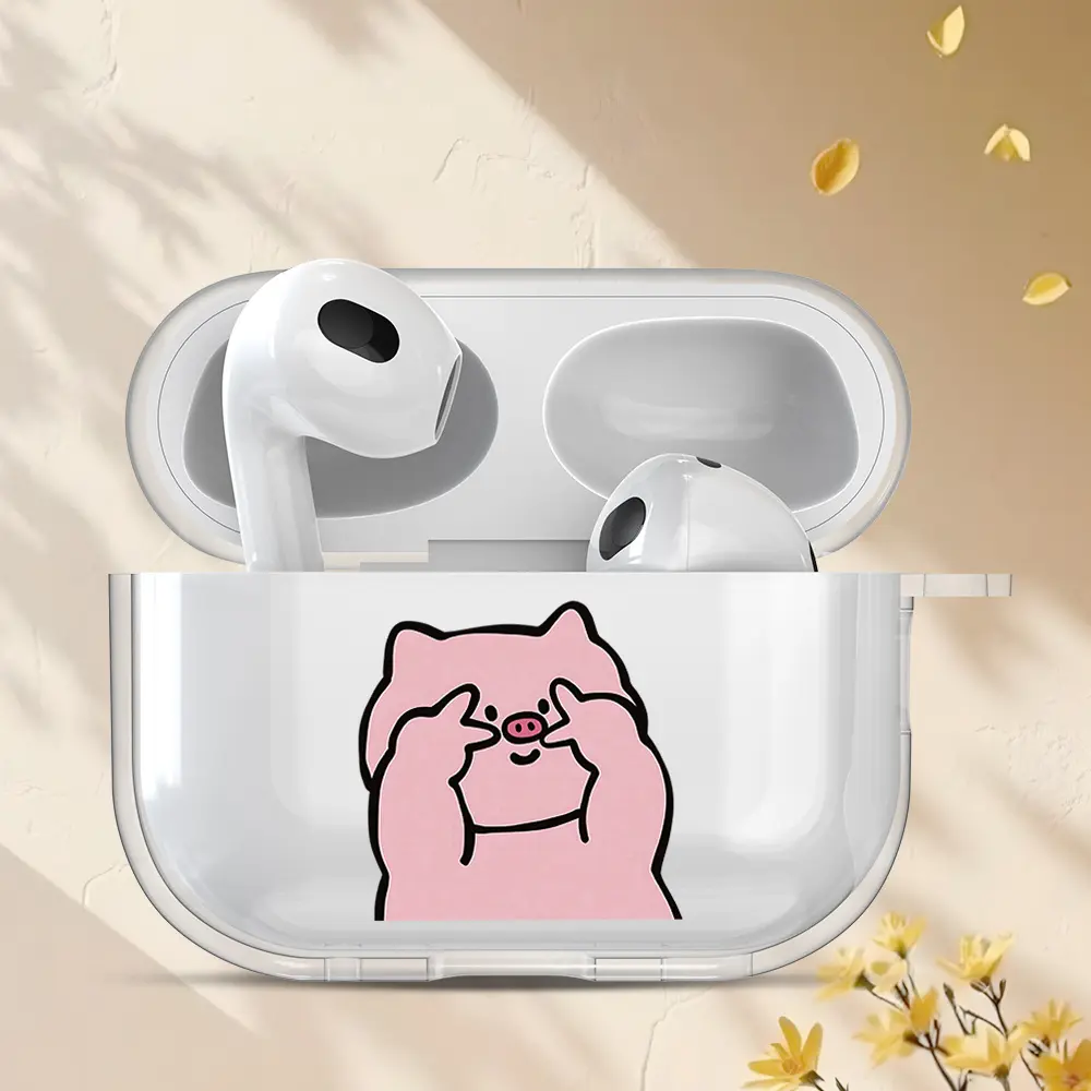 A super-cute pink pig-themed earphone case designed for Apple AirPods 4,  3,  2, PRO 2/3, and AirPods PRO.This protective case features a ring buckle, making it the perfect holiday gift for your girlfriend, boyfriend