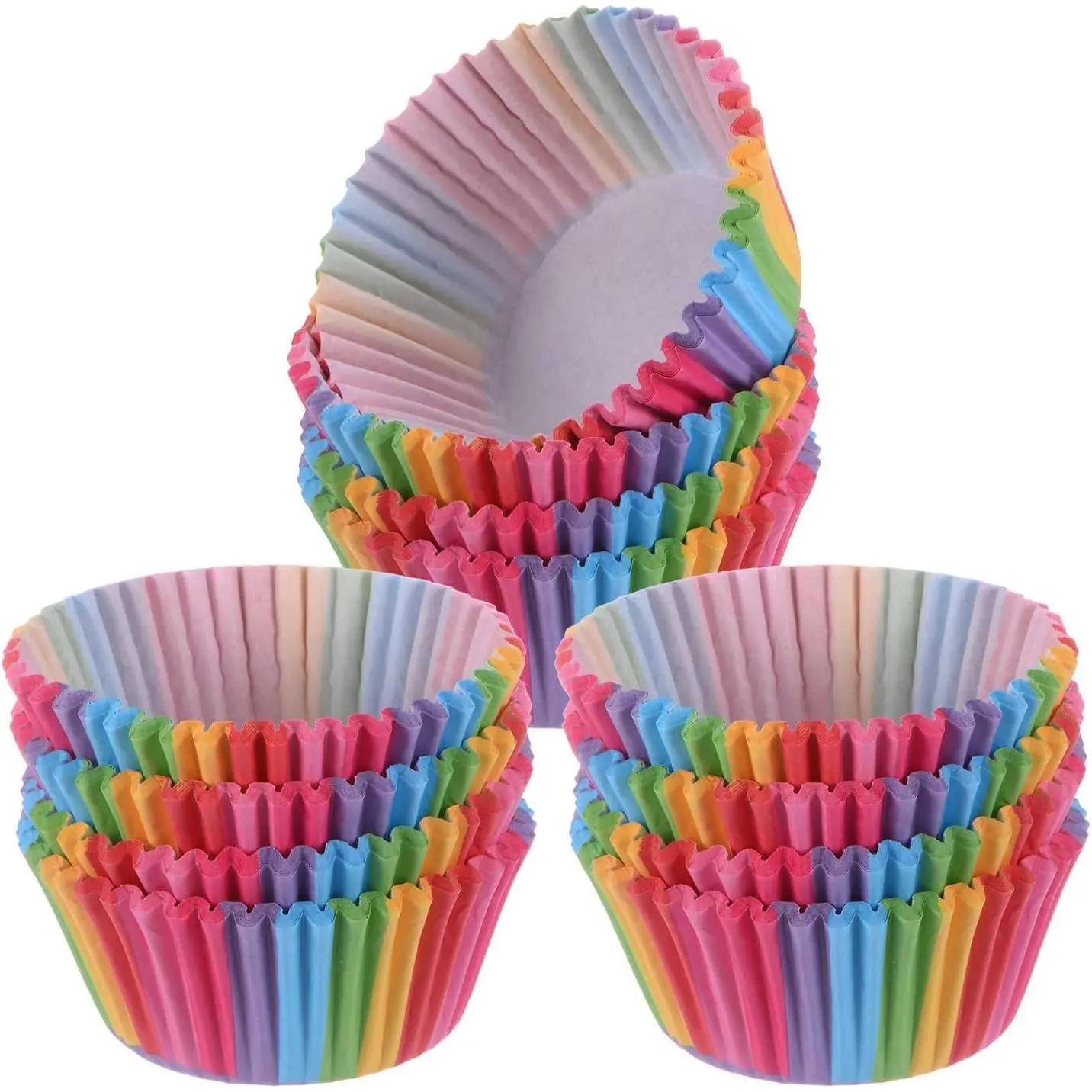 100 Pack Rainbow Cupcake Liners, Standard Size Greaseproof Baking Cups | Colorful Muffin Wrappers for Birthday Party, Wedding, Cupcake Liners for Baking