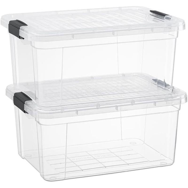 Clear Storage Boxes with Lids 2 Quart Plastic Container Bins for Organizing Stackable Crates BPA Free Non Toxic Odor Free Organizers for Home Office School and Dorm