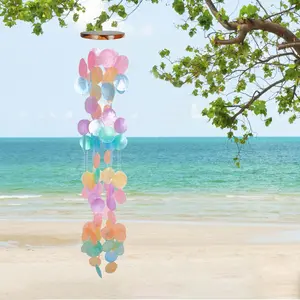 ASTARIN Capiz Shell Wind Chime for Outside 35” Seashell Wind Chimes, Handcrafted Rainbow Capiz Shells Windchime Coastal Style,Unique Outdoor Garden Decor Gift for Women Mother’s Day