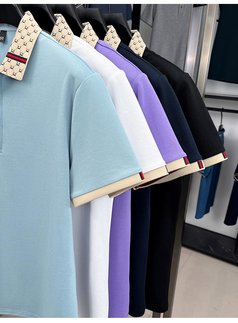 Fashion luxury brand short sleeve polo shirt men new personalized letter color blocked high-end casual breathable lapel T-shirt