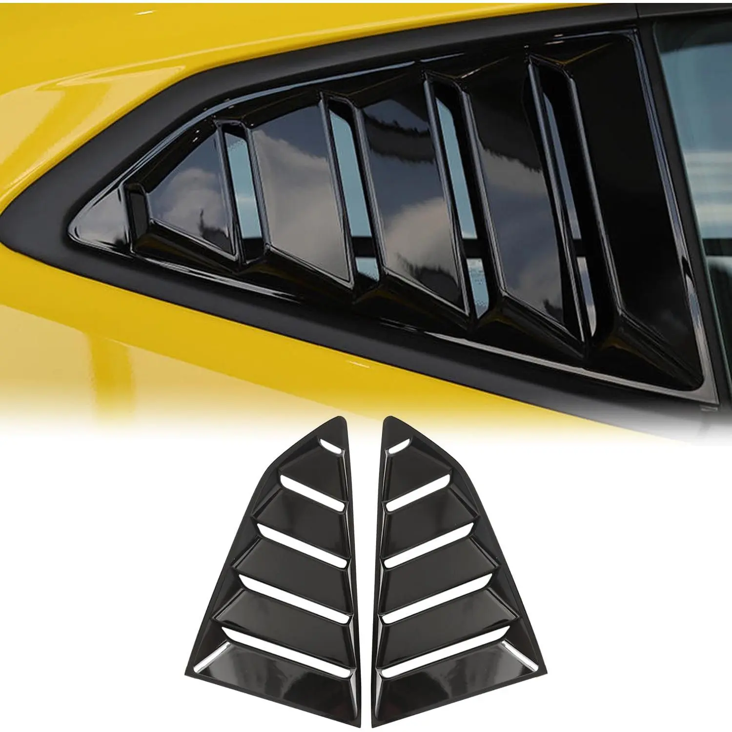 Rear Side Window Louvers for Chevy Camaro 2016-2024, Triangular Window Air Vent Scoop Shades Cover Trim, ABS Plastic Bright Black Sport Exterior Accessories, 2PCS