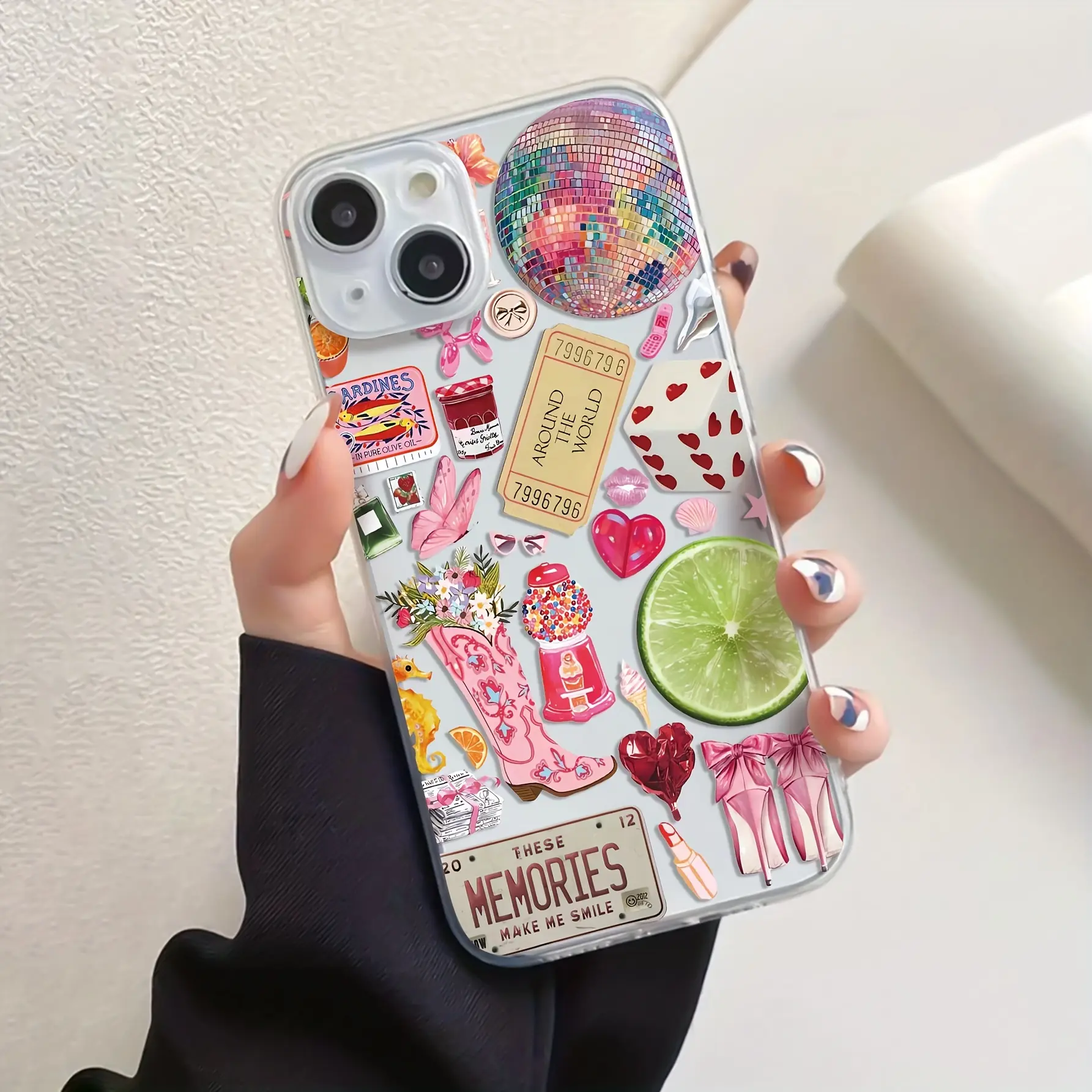 Vintage Scrapbook Sticker Collage Phone Case Y2K Floral Strawberry Art Clear Cover with Shockproof Protection for iPhone 17 16 15 14 13 12 11 X Plus Pro Max