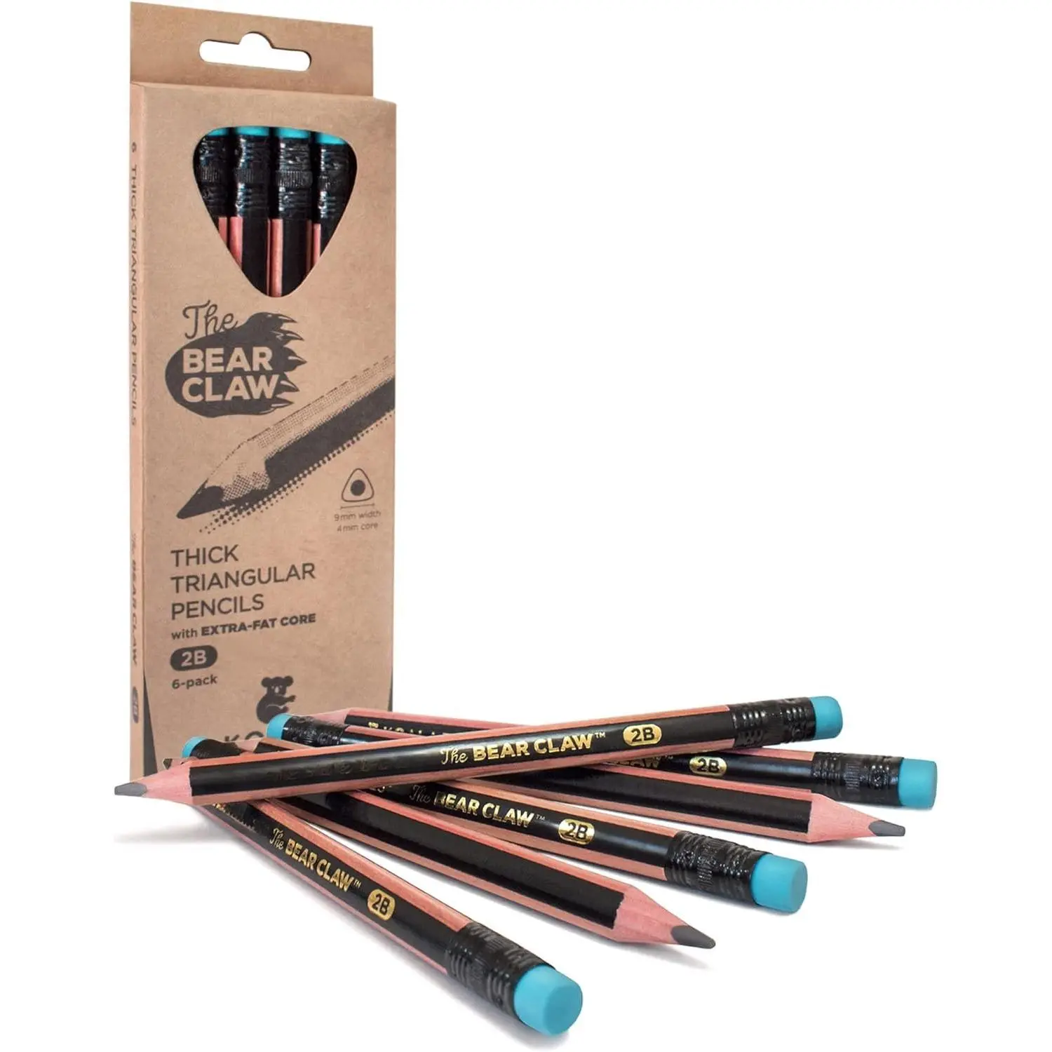 |  Claw Pencils 1-Pack (6 Pencils) - , Thick, , Triangular Grip, Graphite, 2B Lead with Eraser - Suitable for , Art, Drawing, Drafting, Sketching & Shading