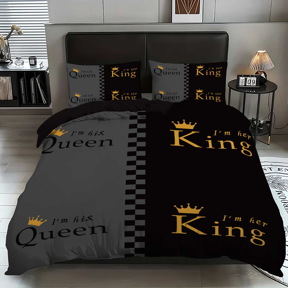 Queen Letter & Crown Pattern Bedding Set, 1 Count Bedspread & 2 Counts Pillowcase without Filler, Soft Comfortable Bedding Set for Bedroom