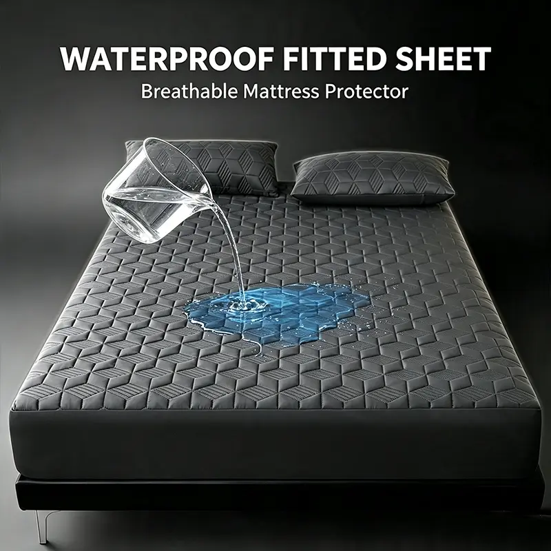 Soft Touch Waterproof Fitted Sheet, Quilted Bed Mattress Protector, Practical Bedding for Home Apartment