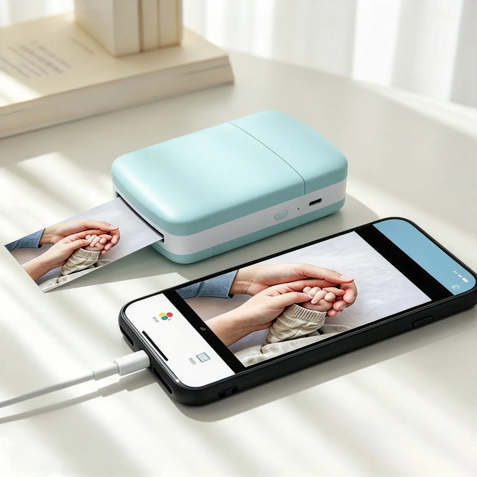 Instant Ink Mini Color Printer, Bluetooth-compatible-Enabled Photo & Sticker Printer, USB Rechargeable, Portable, Back-To-School Ready