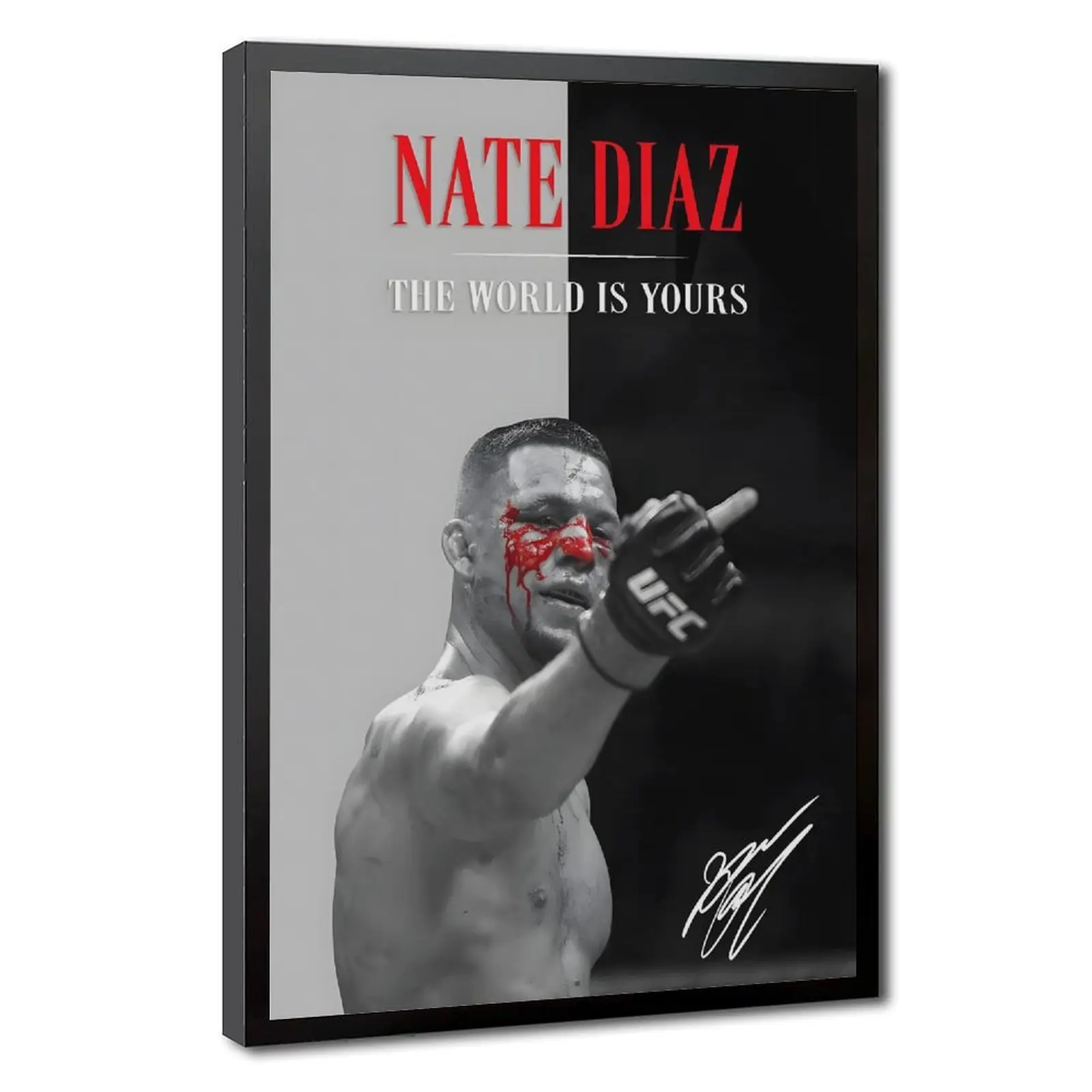 Nate Diaz Motivational Canvas Wall Art Poster, UFC Fighter With Signature "The World Is Yours", Sports Inspirational Decor for Man Cave, Gym, Bedroom & Household Wall Decoration
