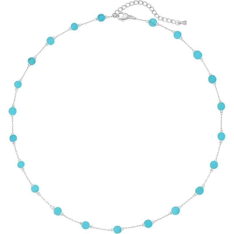 Women's Gold-Plated Stone-Accent Turquoise Beaded Boho Choker - Adjustable 2" Ext, Hypoallergenic Western Pendant Cowgirl Necklace with Stacking Necklace Chain