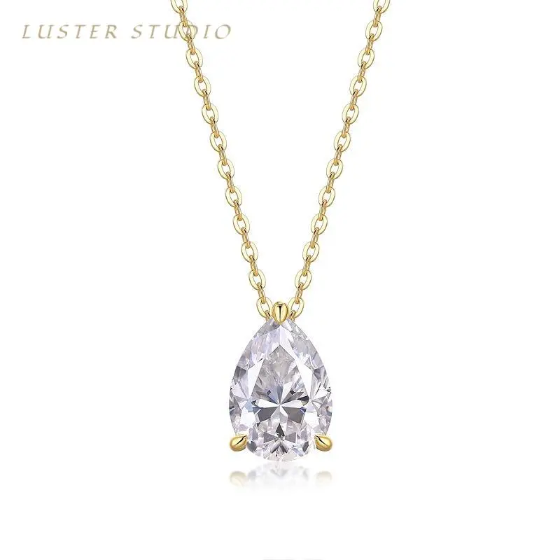 Luster Studio Classic Pear-Cut Lab Gemstone Pendant Necklace | S925 Sterling Silver Solitaire Jewelry, Anniversary Gift for Mom Sister, Birthday, Casual, Adults, Single Stone, Jewelry For Adults