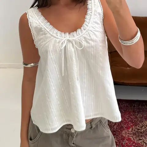 Lace Trim Cute Tank Top Women Fashion Daily Outfit Solid Tops Sleeveless Tank Tops