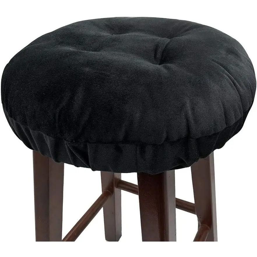 Bar Stool Cushion Soft Velvet Padded Round Stool Cover 14" Velvet Black