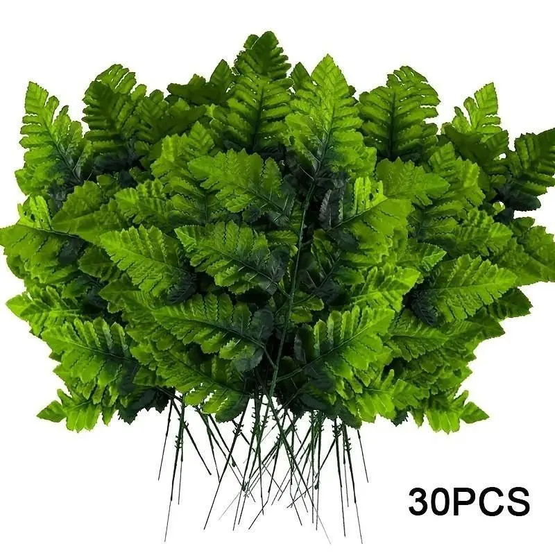 30 PCS Artificial Fern Leaves - Fern Plant Stems - Artificial Fern Plants - Suitable for home kitchens, vase arrangements, centerpieces on Halloween and Christmas tables, garden decorations, wedding arches and bridal bouquets.