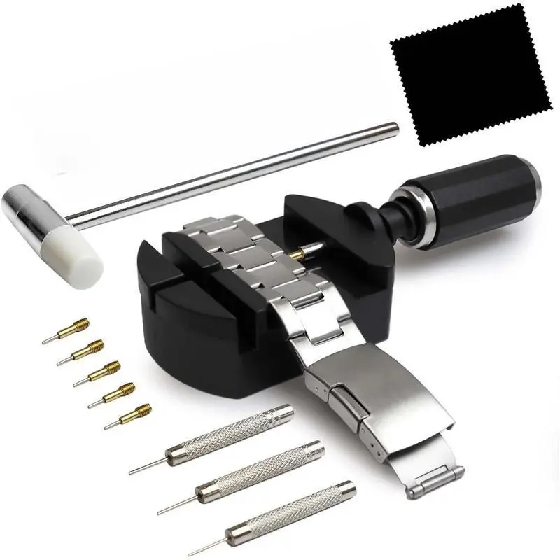 Watch Link Removal Kit,Resizing Tool for Bracelet Adjustment & Replacement, Watch Strap Removal Tool, Tool Hammer,Cleaning Cloth