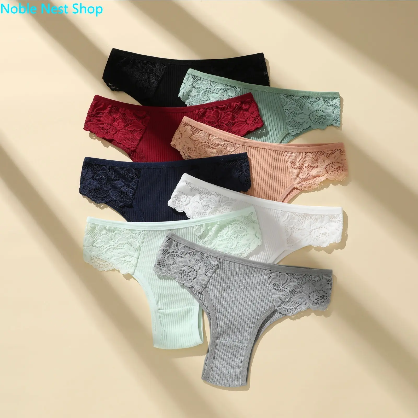Women’s 1/4/8PCS Pure Cotton Low Waist Plain Lace Briefs, Lady’s Solid Color Breathable Non-Pain Relief Daily Underwear Set, Breathable Soft, Comfortable