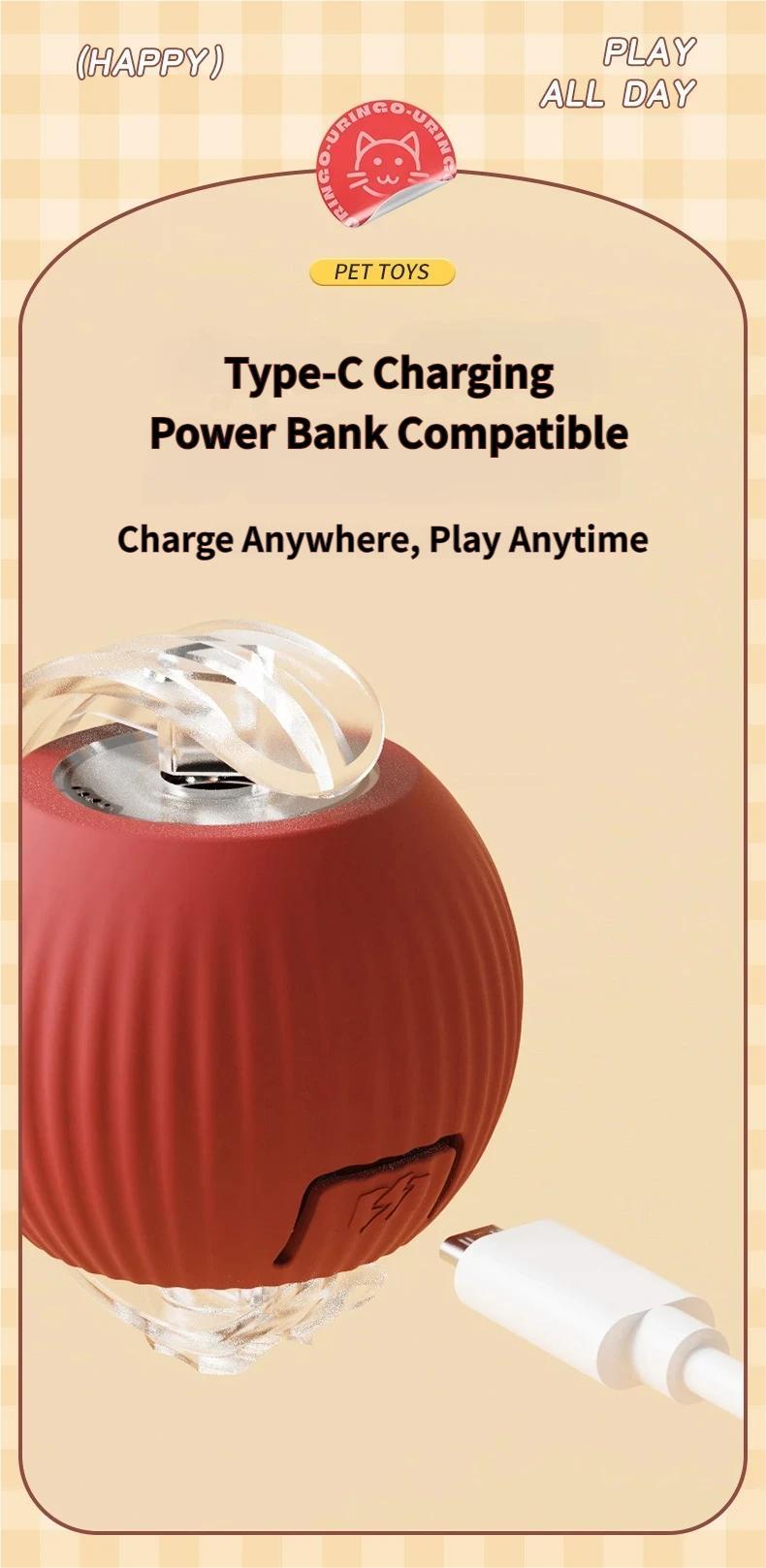 Interactive Cat Toy Ball, Automatic Rolling Pet Toy with Tail, Smart Obstacle Avoidance Cat Toy, Rechargeable Kitten & Small Dog Toy, Keeps Cats Busy, Indoor Self Play, Bite Resistant Silicone, Quiet and Easy to Clean