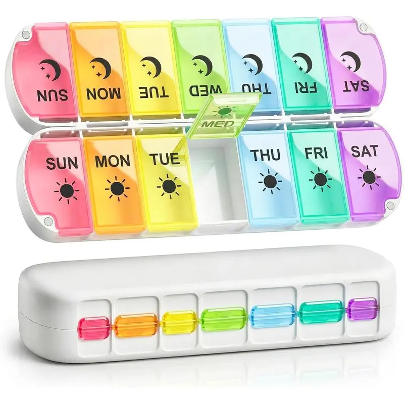 Pill Organizer 2 Times a Day,Foldable Weekly AM PM Pill Case,Large Pill Box | Easy to Open,Never Spill Pills,Magnetic Travel Medicine Pill Organizer 7 Day,Day Night Pill Container for Vitamin Supplement