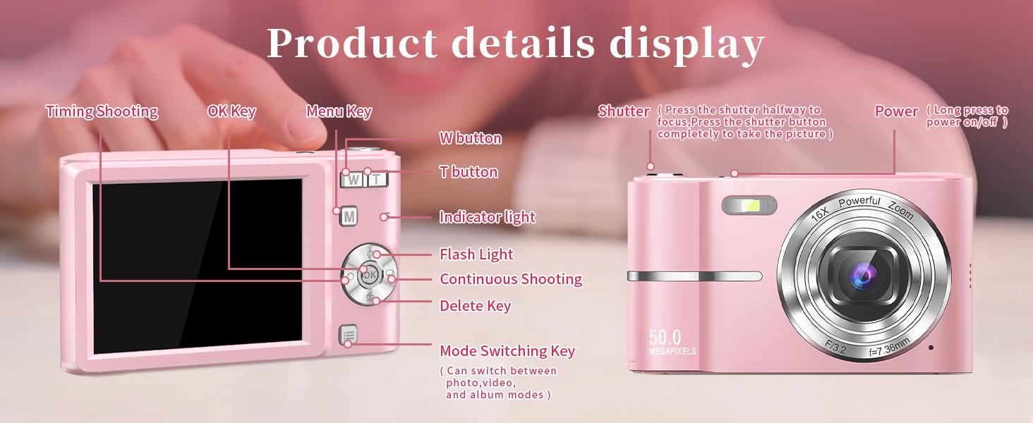Digital Camera 4K for: 50MP Pink Camera for Photography -16X Zoom Anti-Shake, Date Stamp- Christmas Birthday Gifts for Girls- Compact Camera for 6 7 8 9 10 Year & Up Old Boy Girls Digital Camera 4K for: 50MP Pink Camera for Photography -16X Zoom Anti-Shake, Date Stamp- Christmas Birthday Gifts for Girls- Compact Camera for 6 7 8 9 10 Year & Up Old Boy Girls