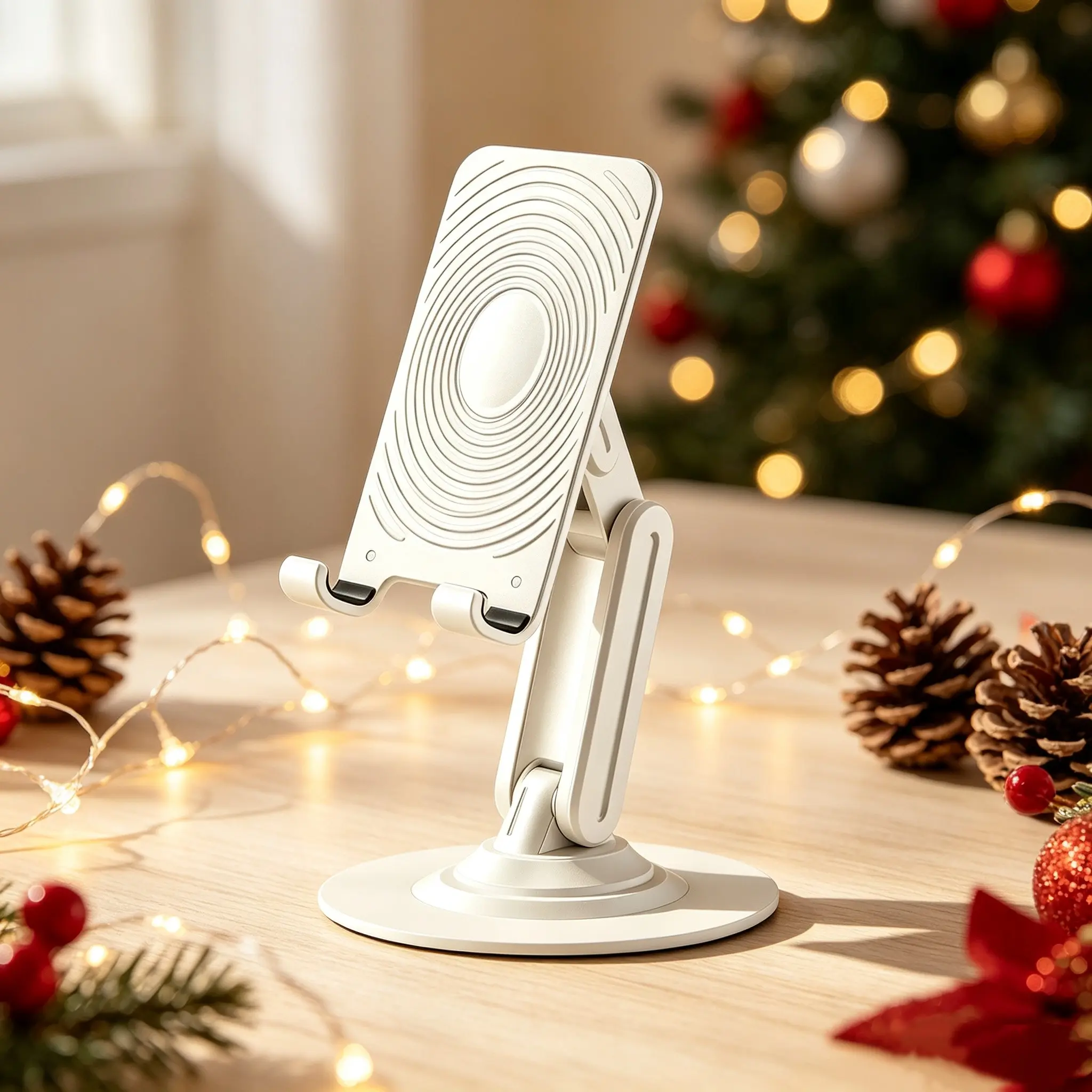 Foldable Desktop Phone Stand, Portable Multi-Function Phone Holder, Adjustable Angle and Height, 360-Degree Rotating Metal Support