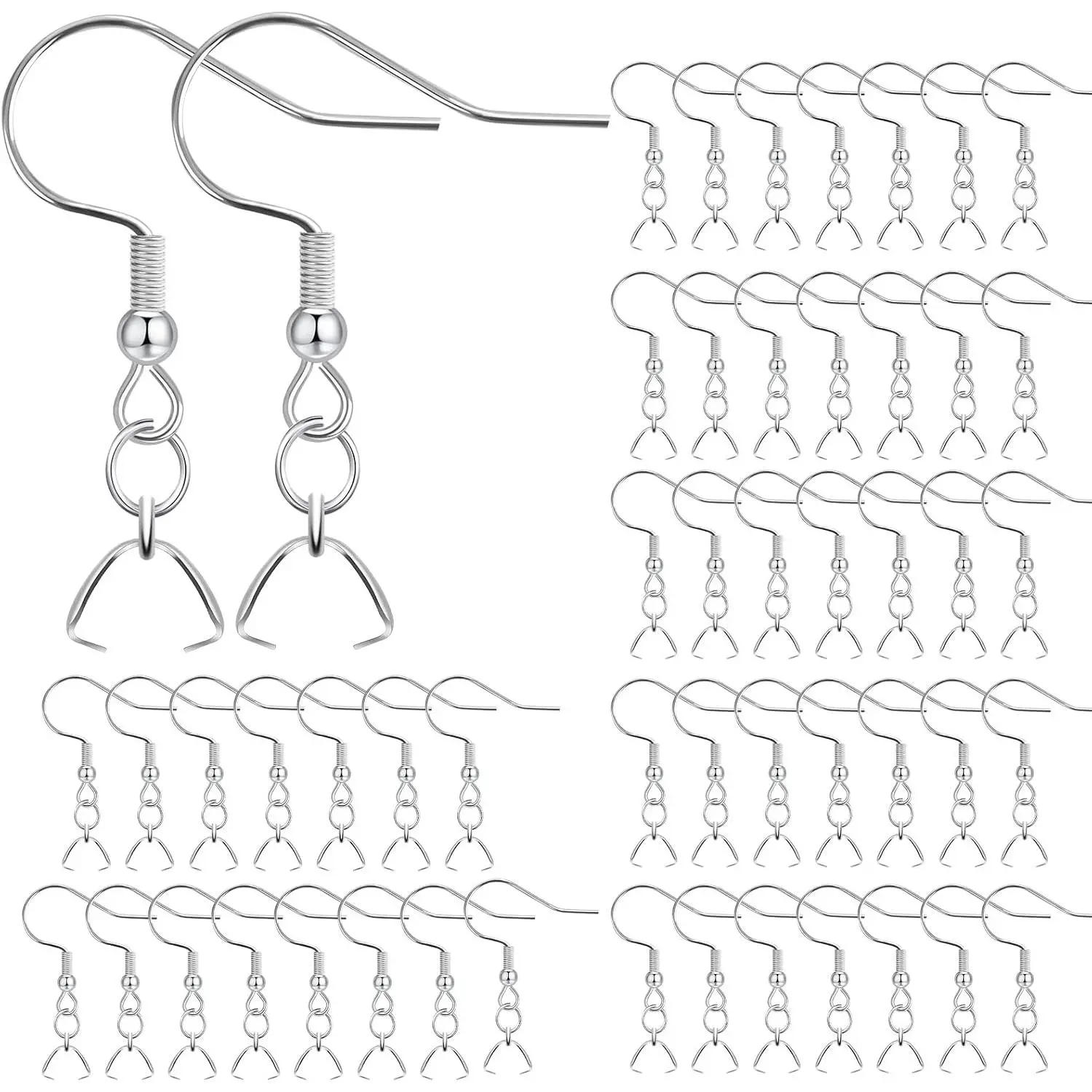 Stainless Steel Earring Hooks - 50 Count/25 Pairs Fishhook Shape Ear Wires, Hypo-Allergenic Jewelry Findings, Clamp Closure, All Seasons DIY Beading & Jewelry Making Supplies with Plastic Box