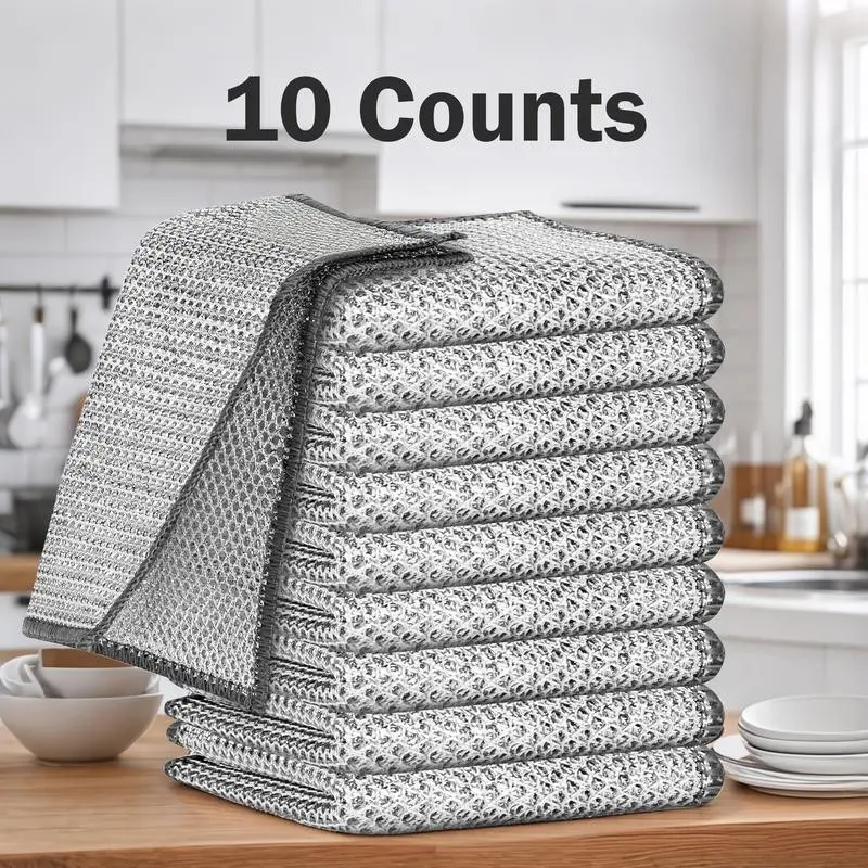 10 Pcs New Upgraded 3 Layers Non Scratch Wire Dishcloth, Multipurpose Wire Dishwashing Rags, Wet & Dry for Cookware, Sinks, Dishes, Stoves & Fireplaces (7.87 x 7.87-10pcs) Brand: VMKBLGift