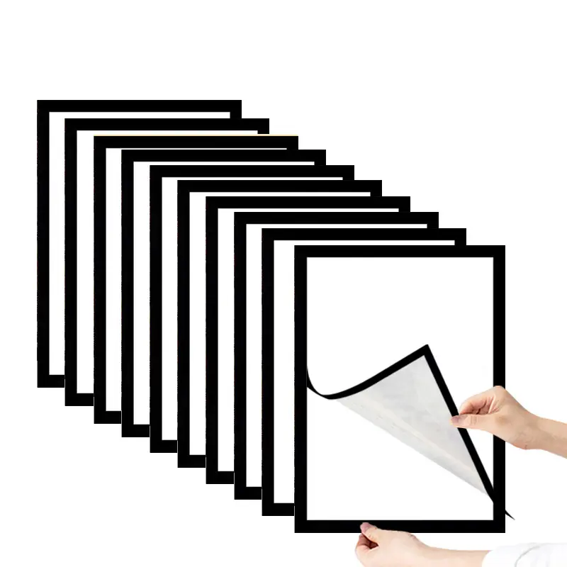 Set of 10 classic-style magnetic photo frames, A4 size, portrait orientation, rectangular design, plastic frame material, reusable wall display decoration, Magnetic picture frame