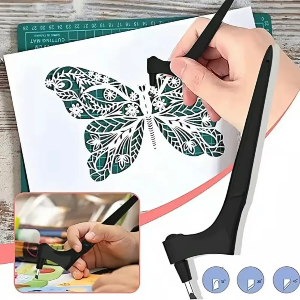 Paper Craft Cutting Tool, 360 Degree Rotatable Paper Cutter with 3 Replacement Blades & Cutting Mat, DlY Craft Supplies for Home School Office