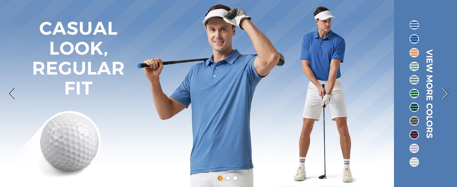 Willit Men's Golf Polo Shirts Short Sleeve Striped Performance Moisture Wicking