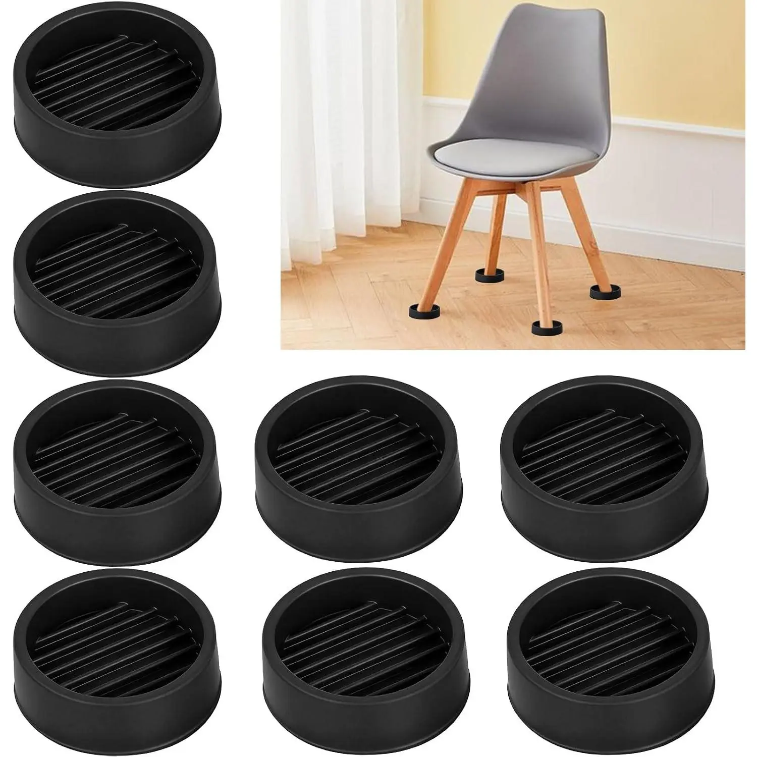 1.5" x 1.5" Rubber Furniture Pads Non Slips, 8 count, Black, Round | Floor Protectors for Furniture, Rubber  Chair  Floor Protectors, For Bed Sofa Table and Chair, Stopper