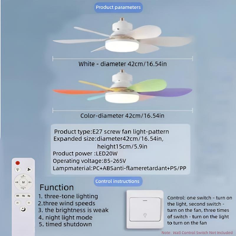 Modern E27 Screw Base Ceiling Fan Light, Quiet Wind Design, Ideal for Living Room Dining Bedroom, Energy Efficient F Rating