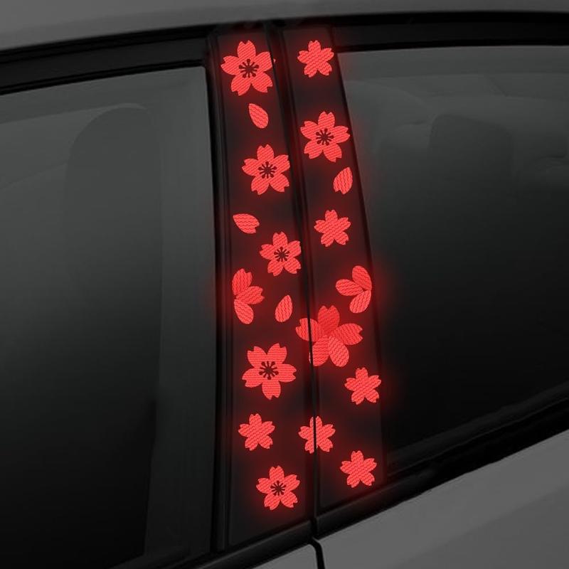 Sakura Reflective Decal Cherry Blossoms Sticker for Car B-Pillar Decals,Night Reflective B-Pillar DIY Sticker, Self-Adhesive Pretty Flowers Vinyl Decal, Universal Car Sticker