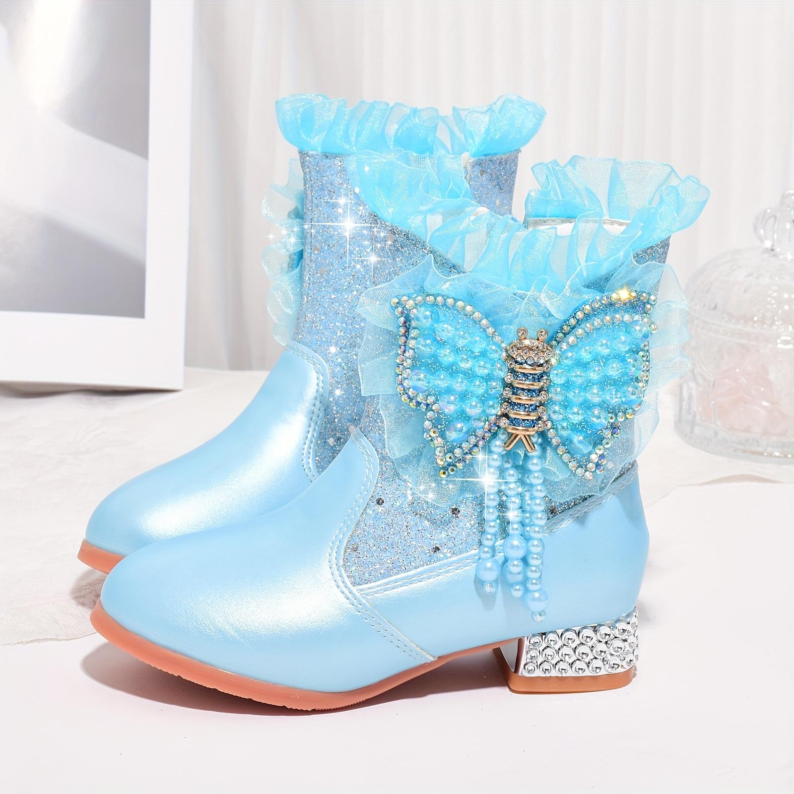 Warm Boots Winter Fleece Lined |                   Fashion Short Boots for Girls New Warm High Heel Princess Bowknot Daily Shoes
