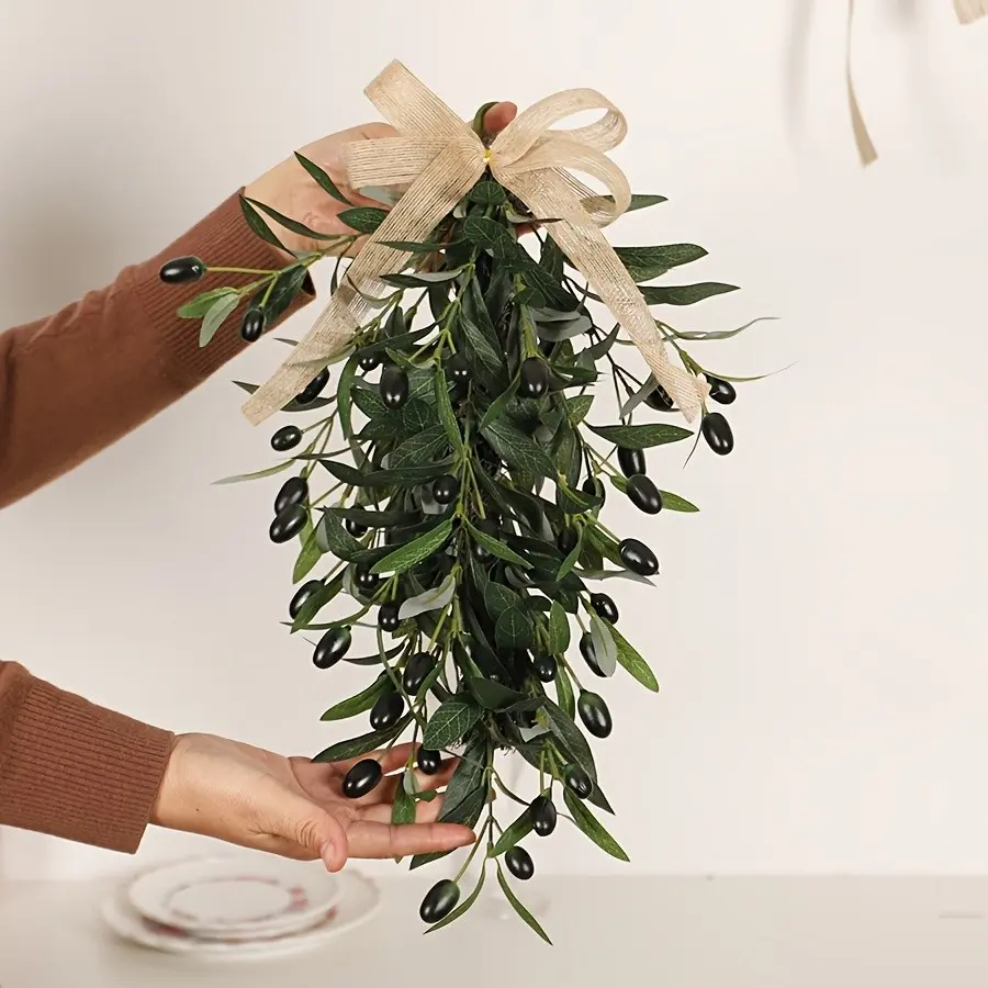 Olive Branch Door Decor Hanging Wreath, Spring Summer Wedding Decoration, Farm Style Wall Hanging, 19.7 Inches