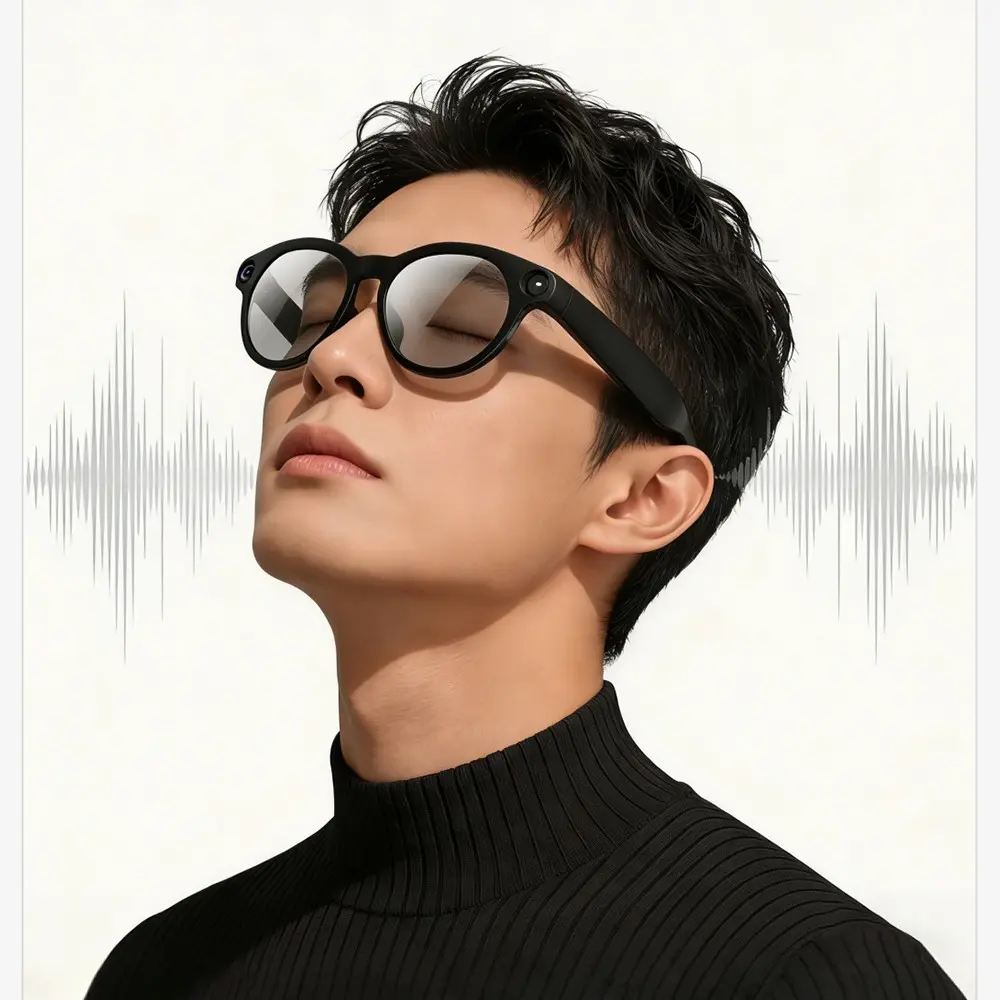 8MP Camera Wearable Smart Glasses for Men, with 4GB Memory(Build-in), 1080P Video Recording , Build-in Mic & Speakers,, Video Call Translation, Bluetooth Calling, Music Control , Type C Charging Support, 2 Lenses Total (Transparent +Black)