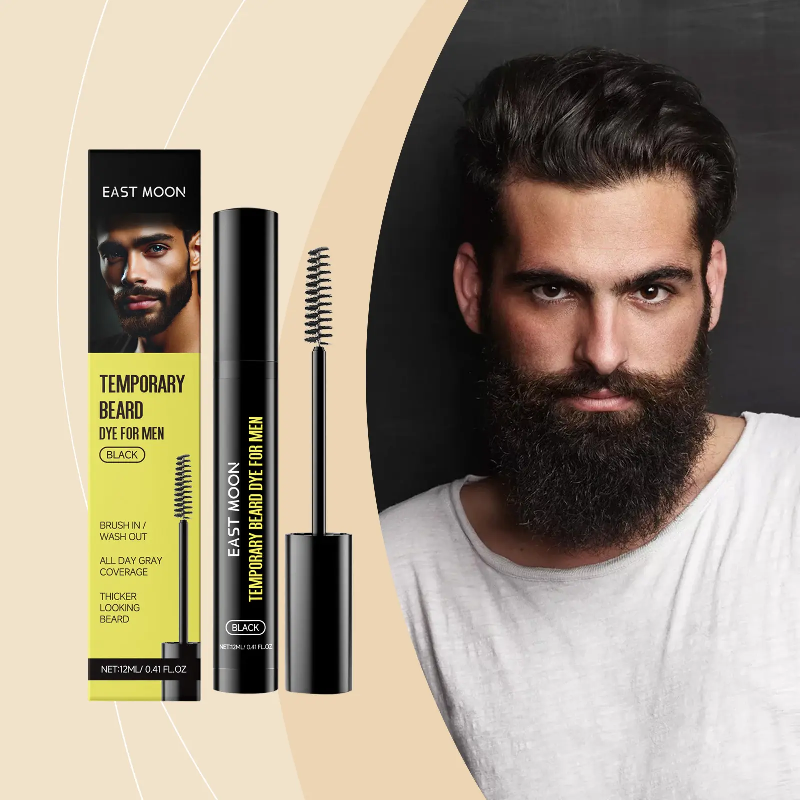 East Moon Black Men's Beard Eyebrow Dye, Moisturizes Moisturizing Men's Beard Naturally Lasting Without Bleach
