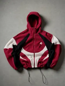 Men's Fall Winter Colorblock Fleece Long Sleeve Jacket, Soft Polar Fleece Material, Street Style Hooded Coat, Unisex Casual Outerwear