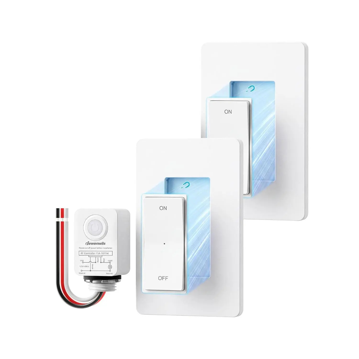 3 Way Wireless Light Switch and Receiver Kit, 15A Remote Control