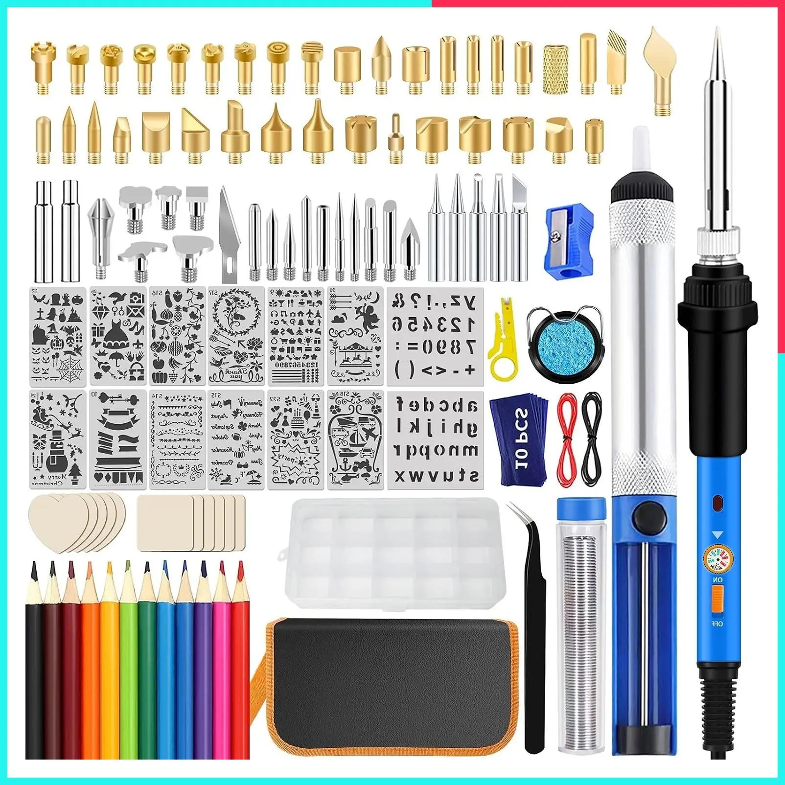 116pcs Wood Burning Kit, Adjustable Temperature 220~480℃, Professional Pyrography Pen with Soldering Tip, DIY Carving & Craft Tools for Beginners