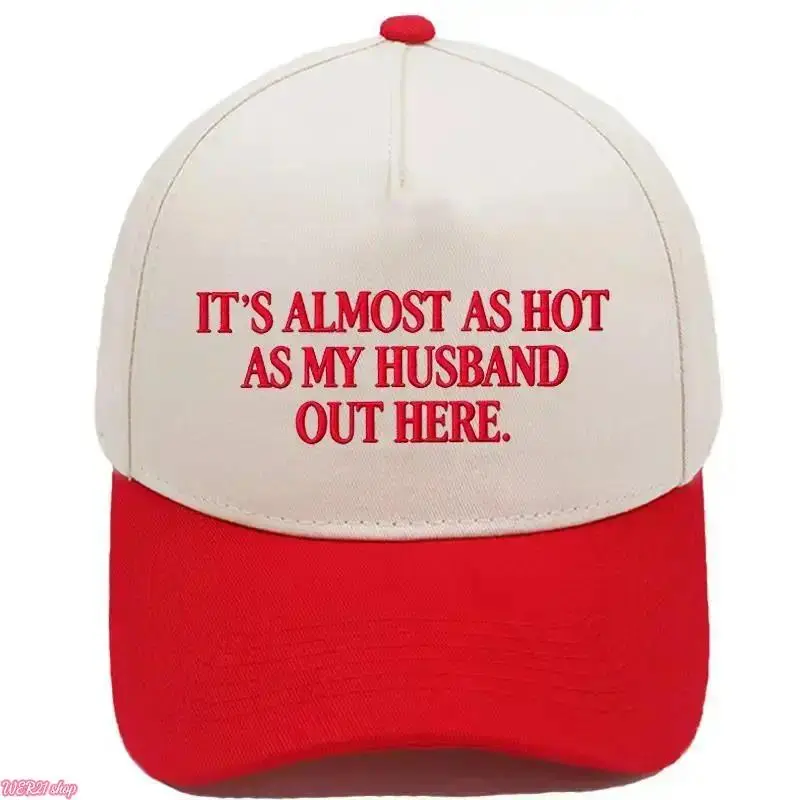 [SummerWins]Funny "Almost As Hot As My Husband" Embroidered Hat | Retro Aesthetic Two-Tone Snapback Cap for Women | Trendy Camo & Graphic Summer Statement Baseball Cap