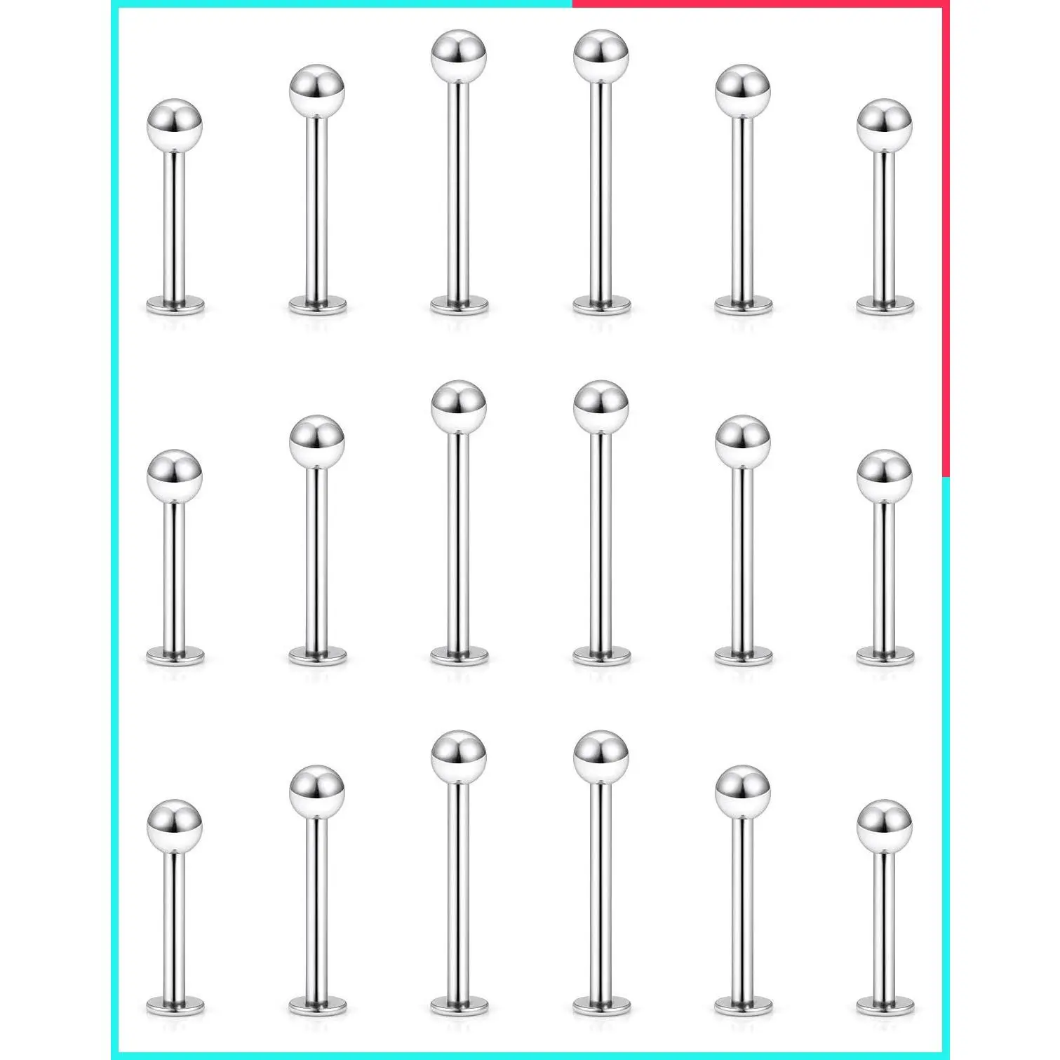 18PCS Mix Color Body Piercing Jewelry Set: 20G-12G Lip Labret Medusa Monroe Tragus Helix Cartilage Studs, 316L Surgical Steel Flat Back Earrings with Bar Length 8mm-12mm