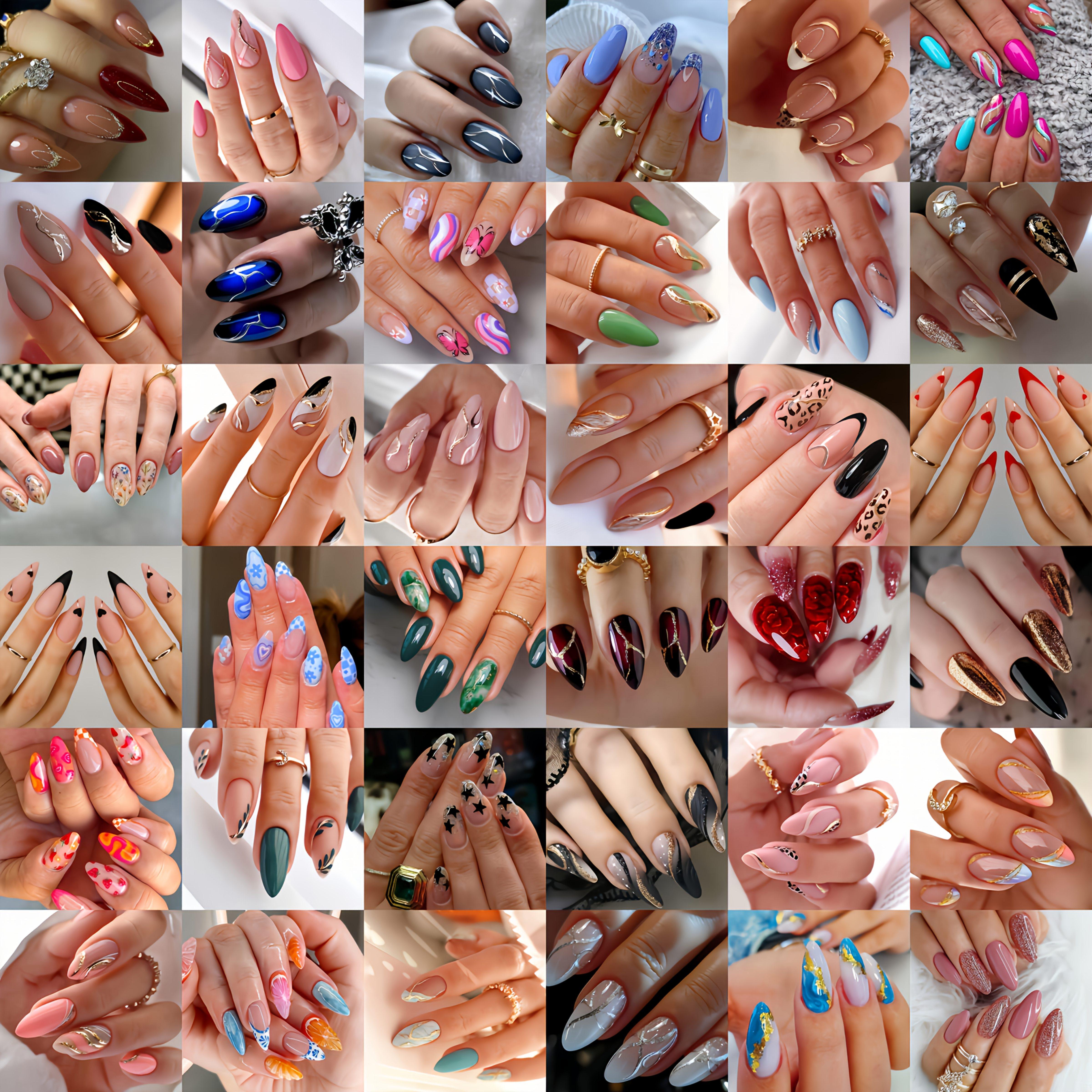 48 pieces/96 pieces/216 pieces of random nail art, short nail art, medium-long nail art, square nail art, simple and stylish nail art stickers, removable nail art, various colors of random nail art, suitable for Halloween, Christmas, spring, and autumn