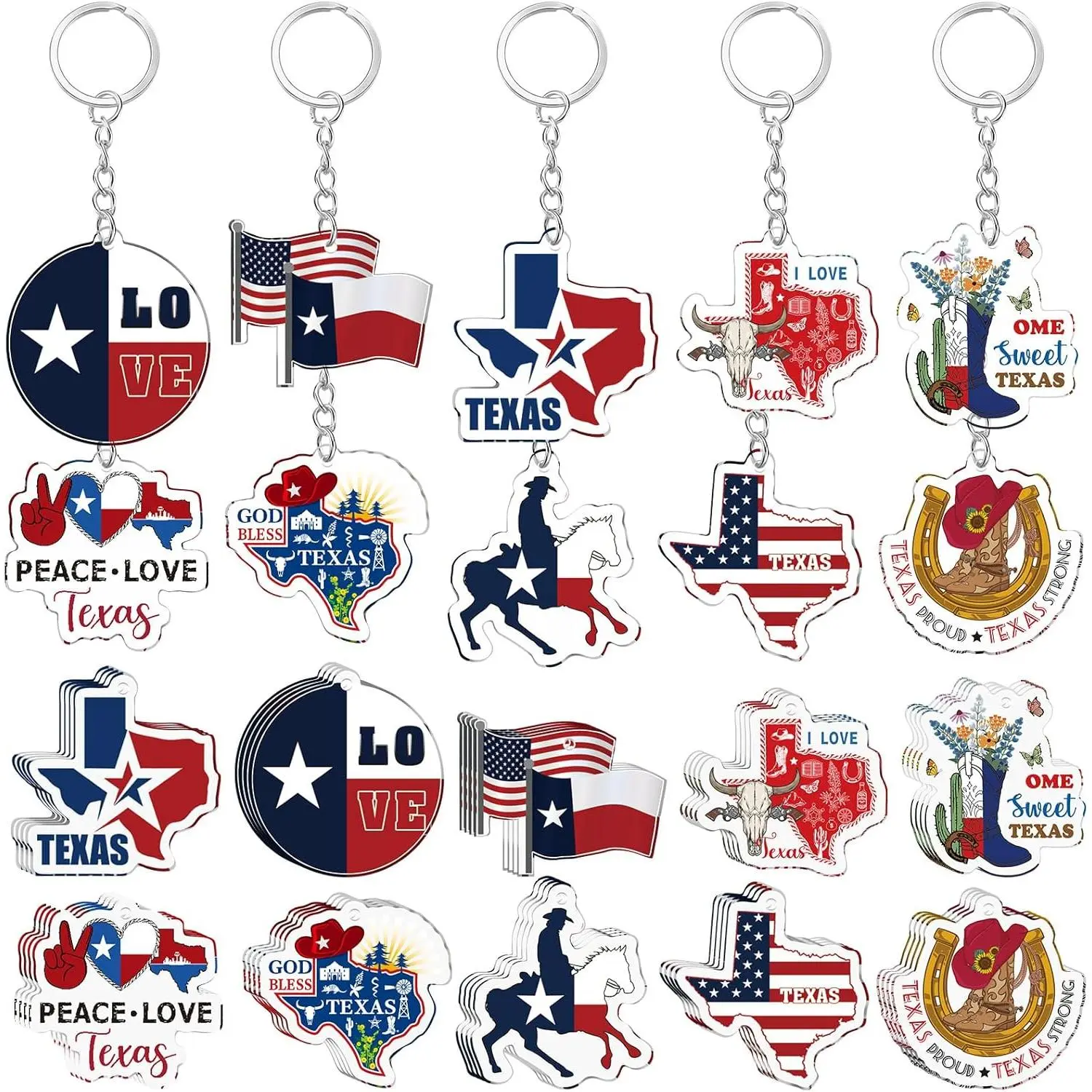 50 Pcs Bulk Texas Travel Souvenir Acrylic Keychain Gifts Buffalo Skull Boots Love Hand Design United State Souvenir Keychain