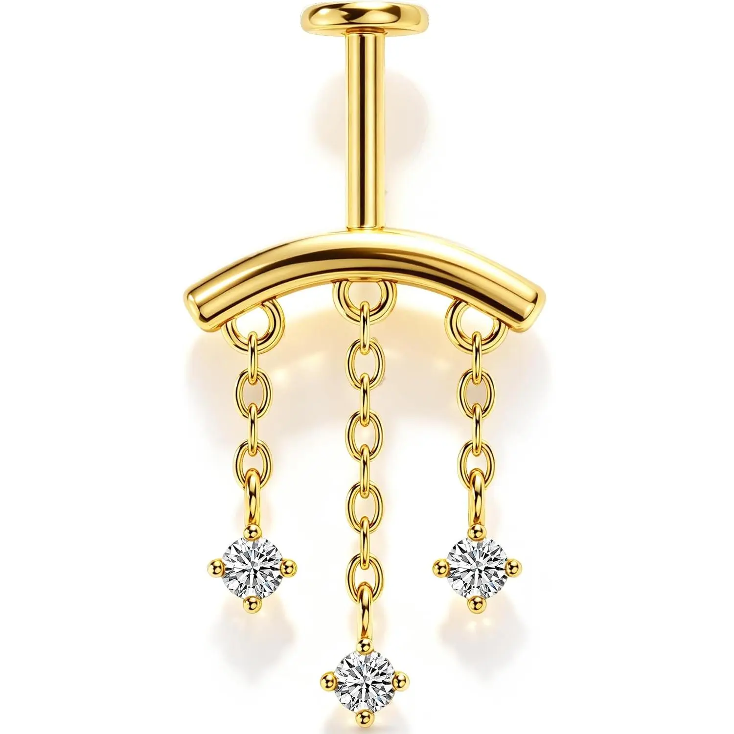 16G  Helix -Chain Clear CZ Pendant Vertical Helix   Flat  Push Pin Earring Vertical Rook Tragus Earrings