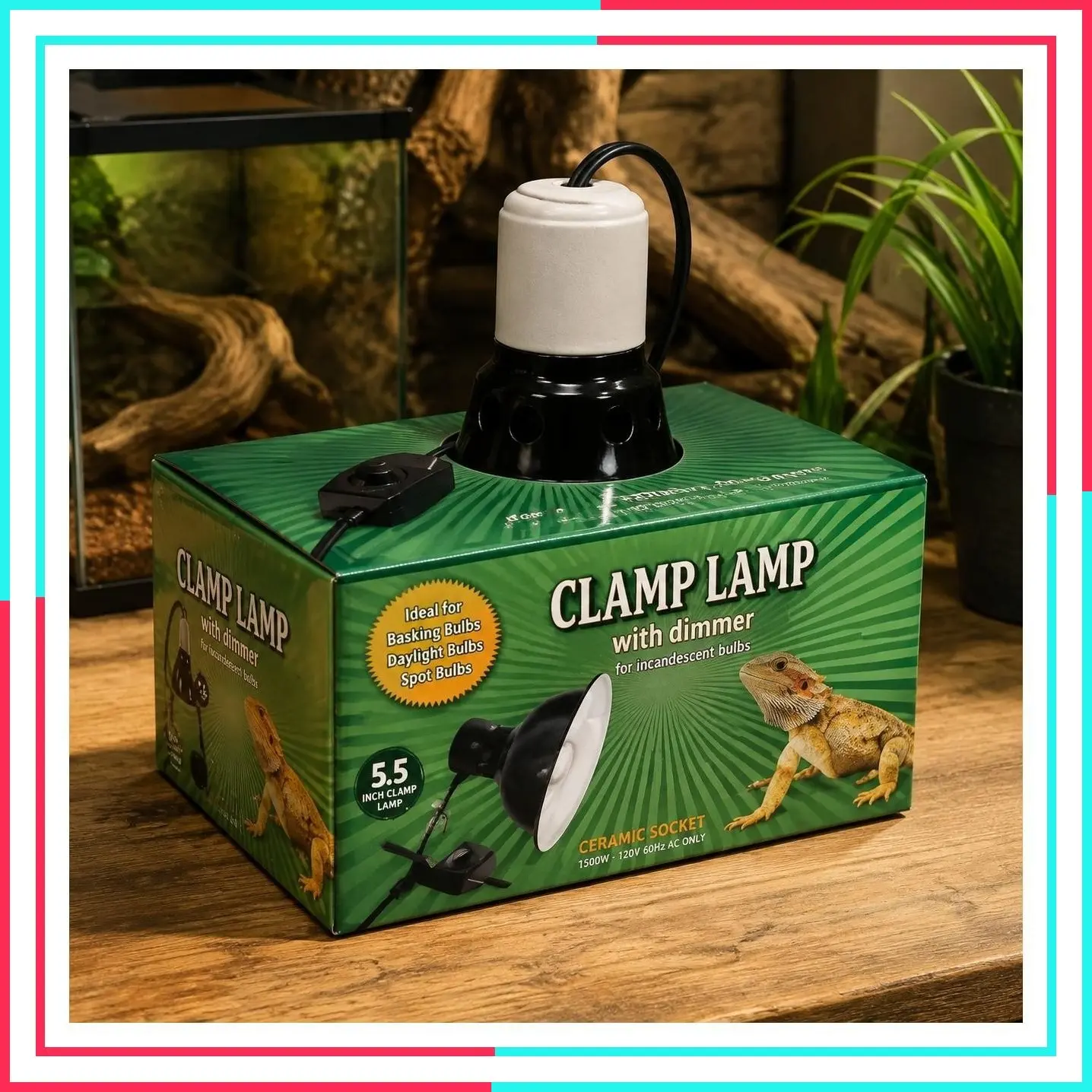 Heavy Duty Clamp Lamp for Reptile Tanks and Terrariums, UL/CUL Approved, Ideal for Reptile Basking, 75-Watt Maximum with Dimmable Switch, 5.5"
