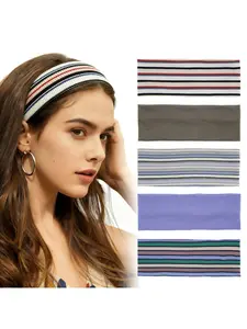 New Arrival Boho Hair Band Set Retro Stripe Solid Color Versatile Wide Headband Elastic Knitted Fabric Women Headwear For Daily Wear All Seasons