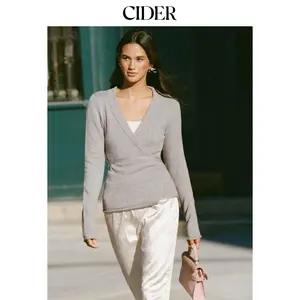 Cider Knit V-neck Wrap Long Sleeve Top With Belt Dealsforyou