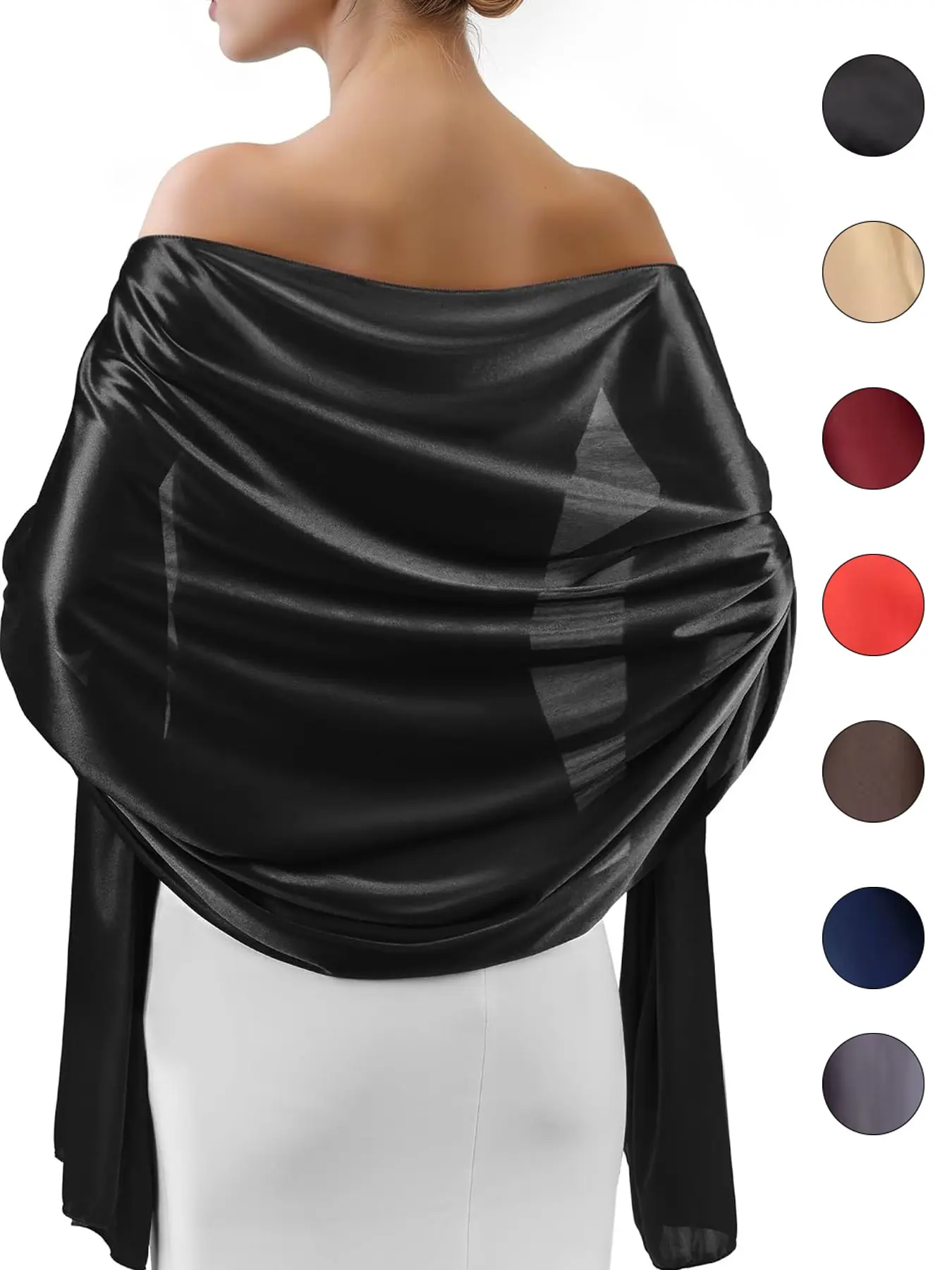 Elegant Silk Scarf for Women, Plain Color Evening Shawl, Wedding Formal Wrap, Outdoor Windproof Sunscreen Beach Towel