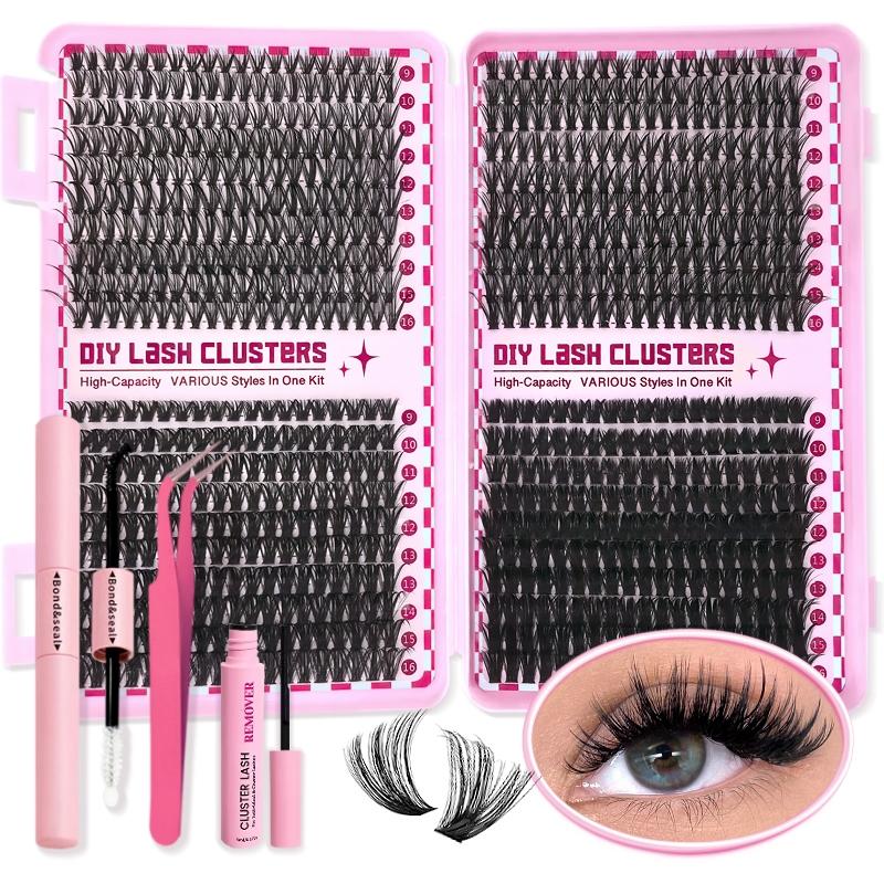 Natural Look Eyelash Extensions Set, Summer Gifts, 1 Set False Eyelashes Extensions Set with Accessories, Professional Makeup Accessories for Women, DIY Cluster Lashes, DIY Lash Kit, High Quality Eyelashes, Hybrid Lash Set, Individual False Eyelashes