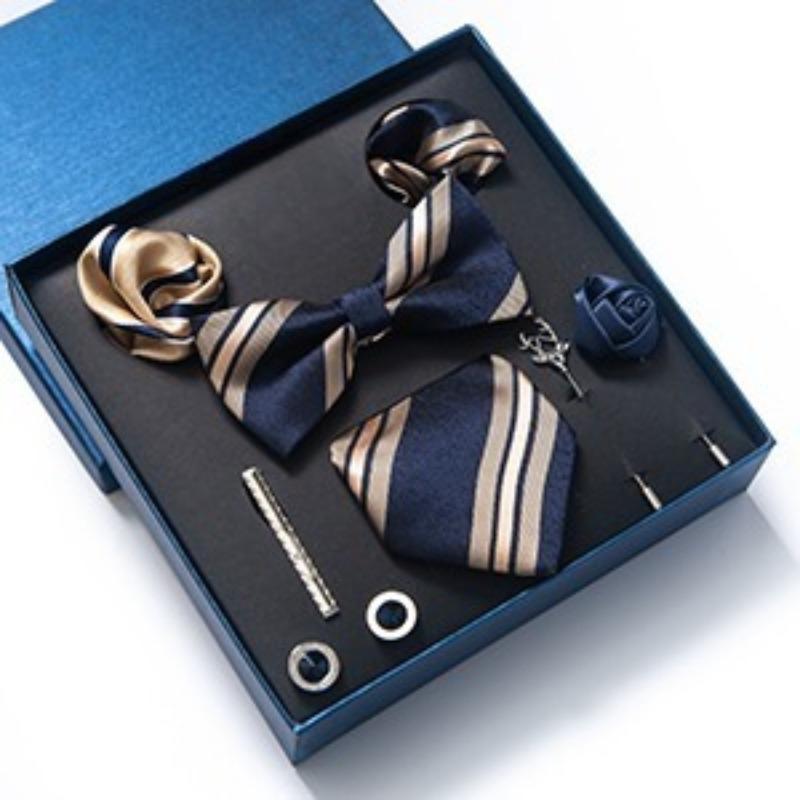 Z-HDW58  Ties Set Men Mixed Color Necktie Handkerchief Cufflinks Brooch 3.15 Formal
